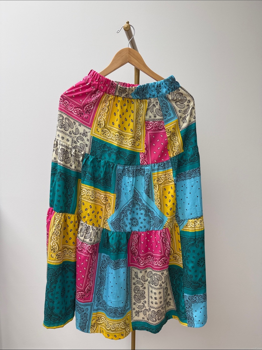 Tiered Colorblock Bandana Maxi Skirt | Pink, Yellow & Teal Size S